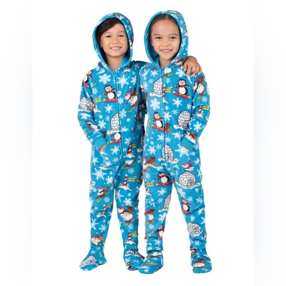 Footed Pajamas "Winter Wonderland" Toddler Hoodie Fleece Onesie Size Small - Picture 9 of 10